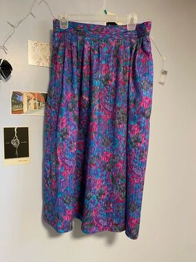 Vintage Classic A-Line Midi Skirt in Teal & Magenta Paisley